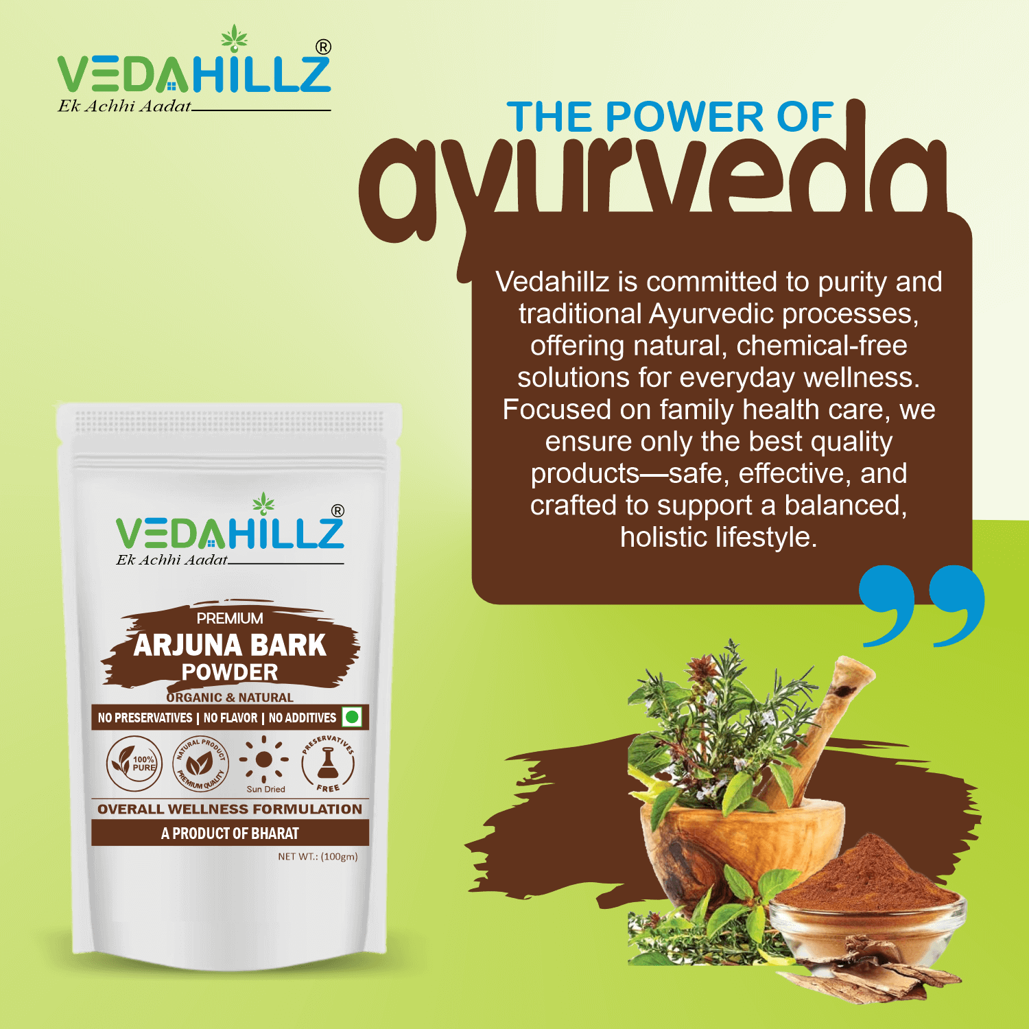 Vedahillz Arjuna Bark Powder Made from Natural Arjuna Tree Bark